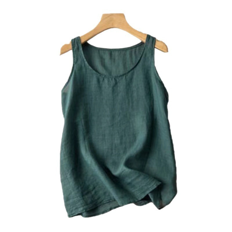 Retro Loose Solid Color Cotton Linen Vest