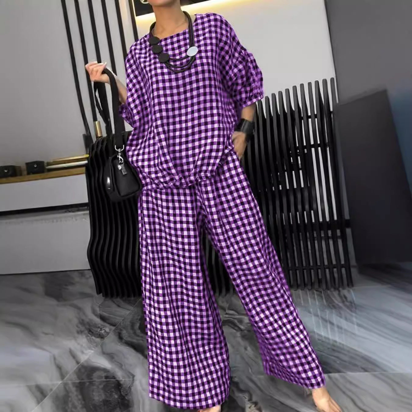 Elastic Drawstring Wide-leg Pants Suit