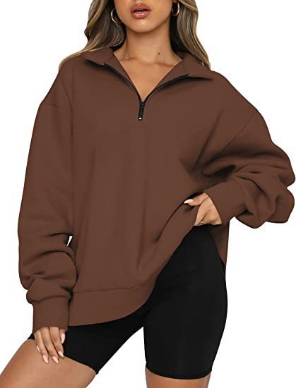 Zip Turndown Collar Loose Casual Hoodie