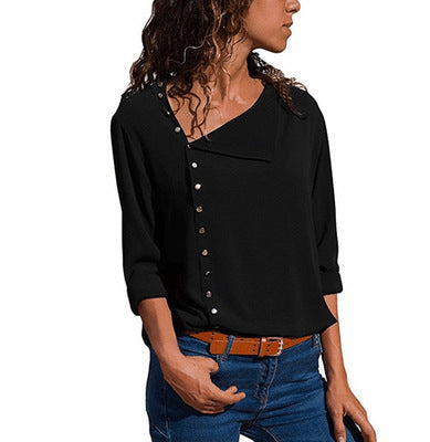 Irregular Oblique Collar Long-sleeved Top