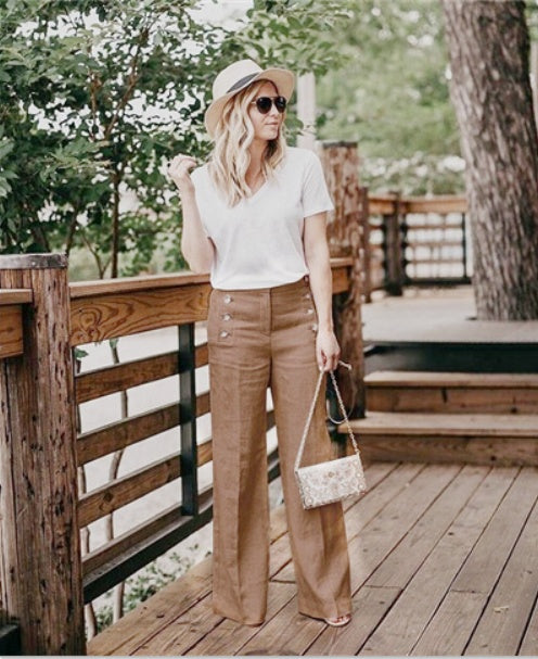 Button Wide-leg Pants