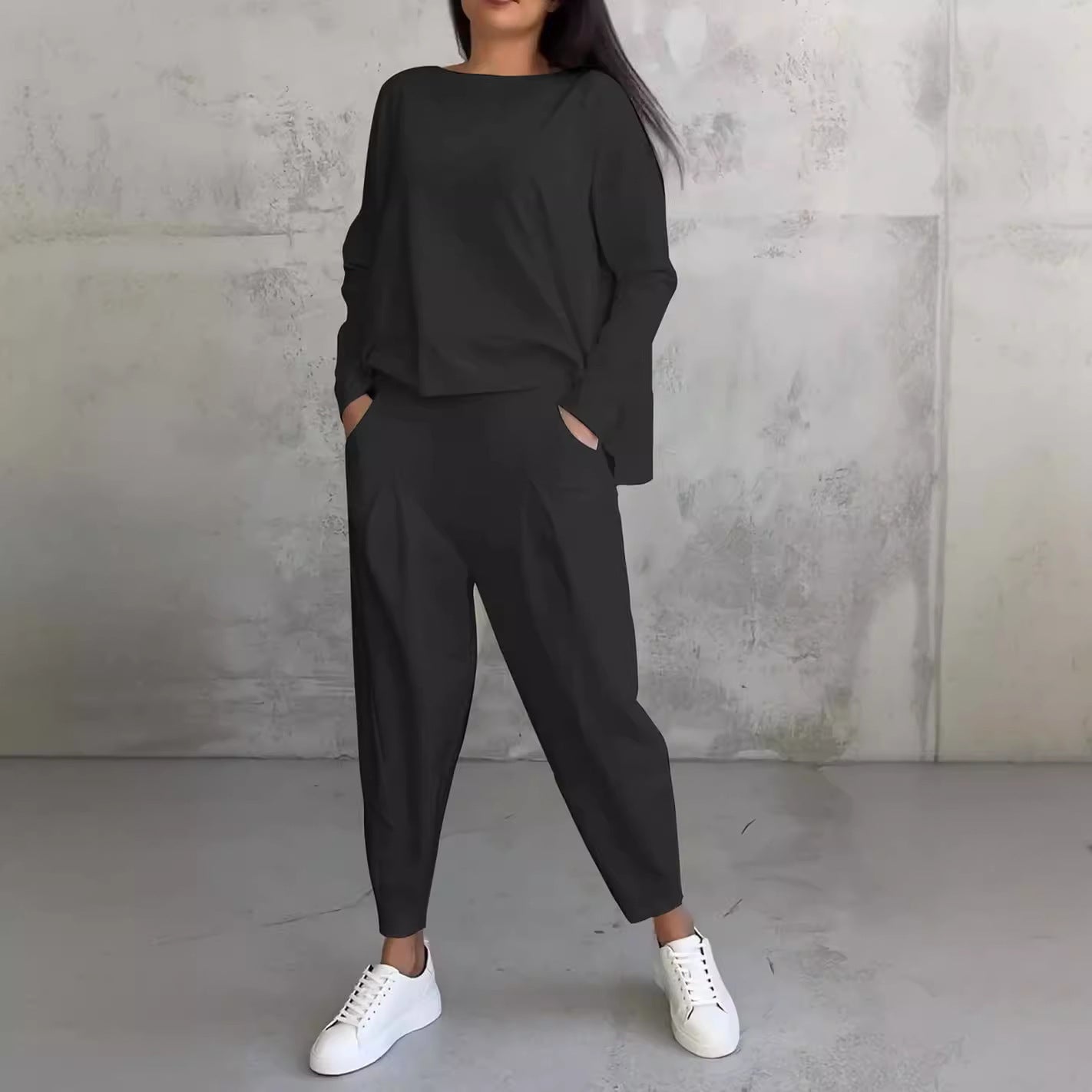 Irregular Design Long-sleeved Top & Harem Pants Suit