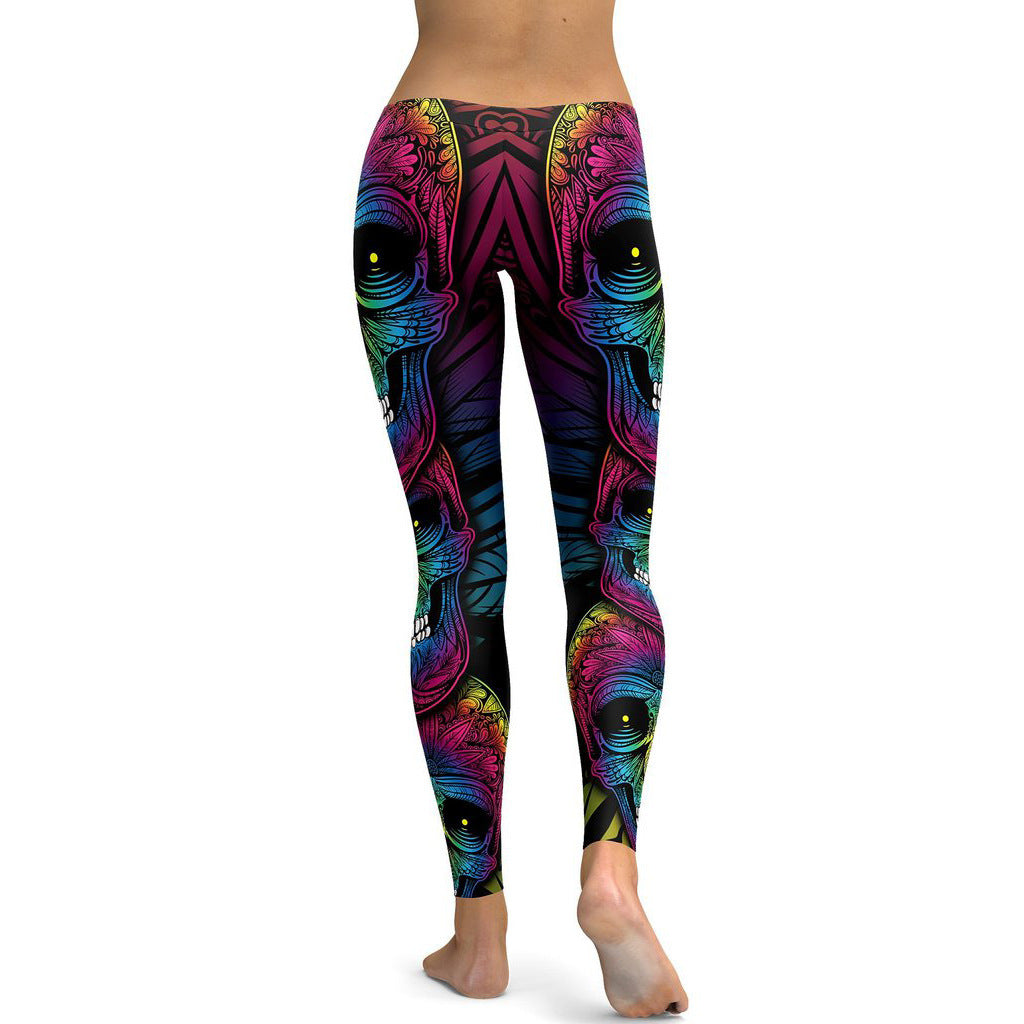 Plus Size Rainbow Skull Workout Leggings