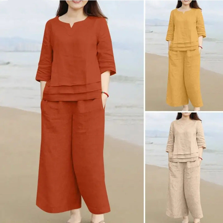 Casual Loose Solid Color Shirt Trousers Suit