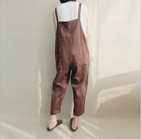 Plus Size Cotton Linen Breathable Overalls