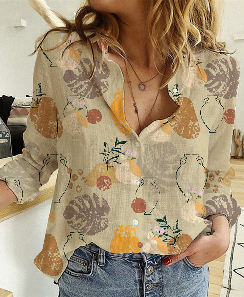 Digital Printing Lapel Long Sleeve Shirt