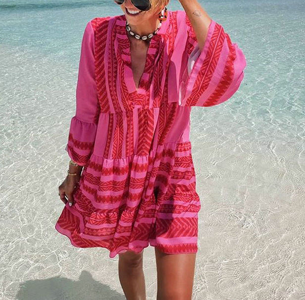 Printed Loose V-neck Dress