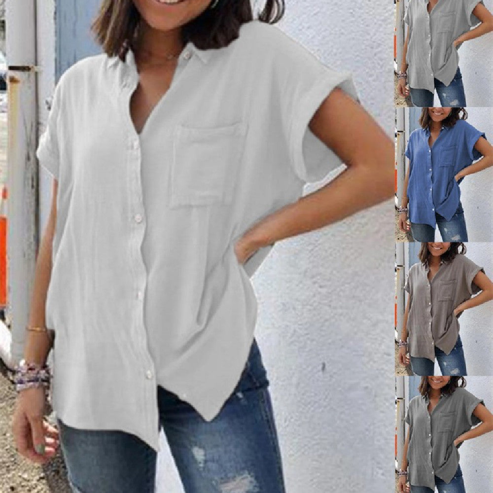 Casual Cotton & Linen Short Sleeve Top