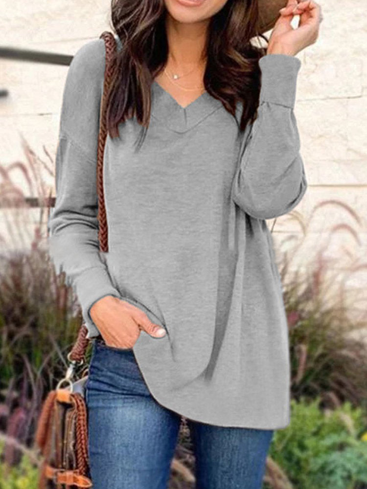 V-neck Full-sleeved Loose Blouse