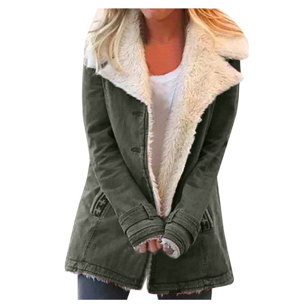 Plus Size Composite Plush Button Lapels Jacket