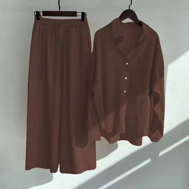 Plus Size Retro Shirt & High Waist Loose Trousers