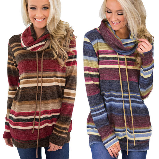 Multi-color Striped Turtleneck Sweatshirt