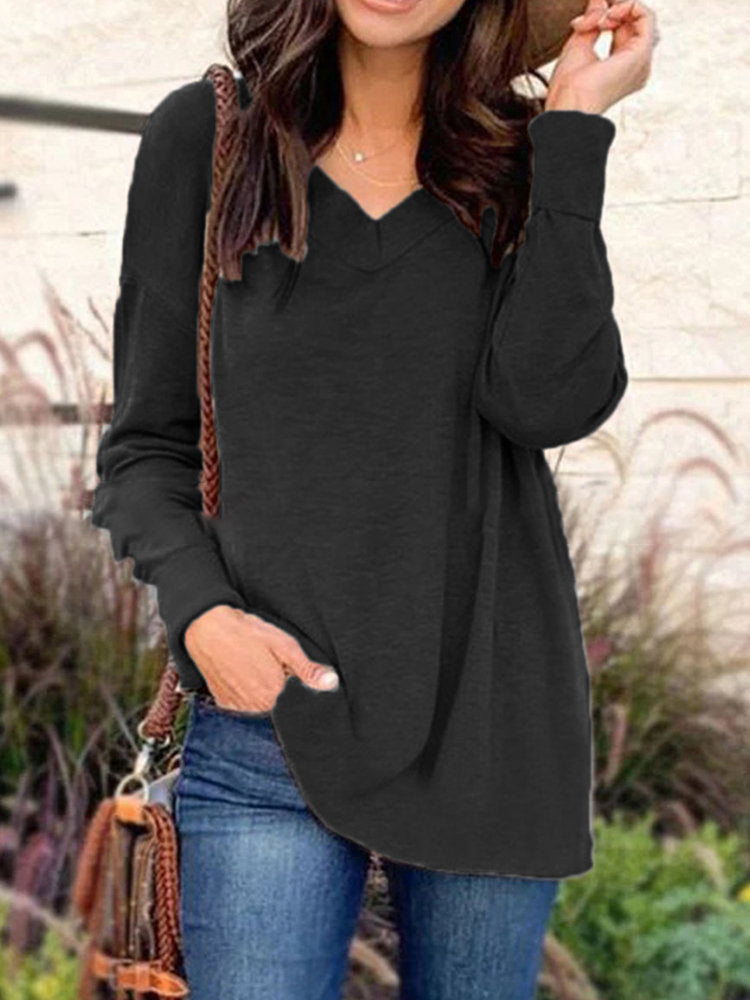 V-neck Full-sleeved Loose Blouse