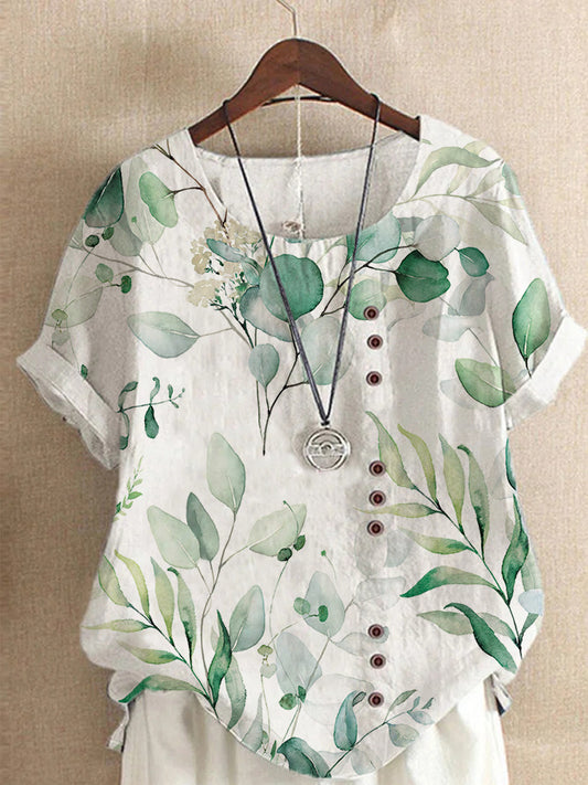 Retro Nature Printed Loose Casual Top