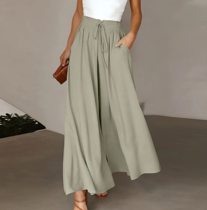 Wide Leg Elastic Waistband High Waist Long Dress Pants