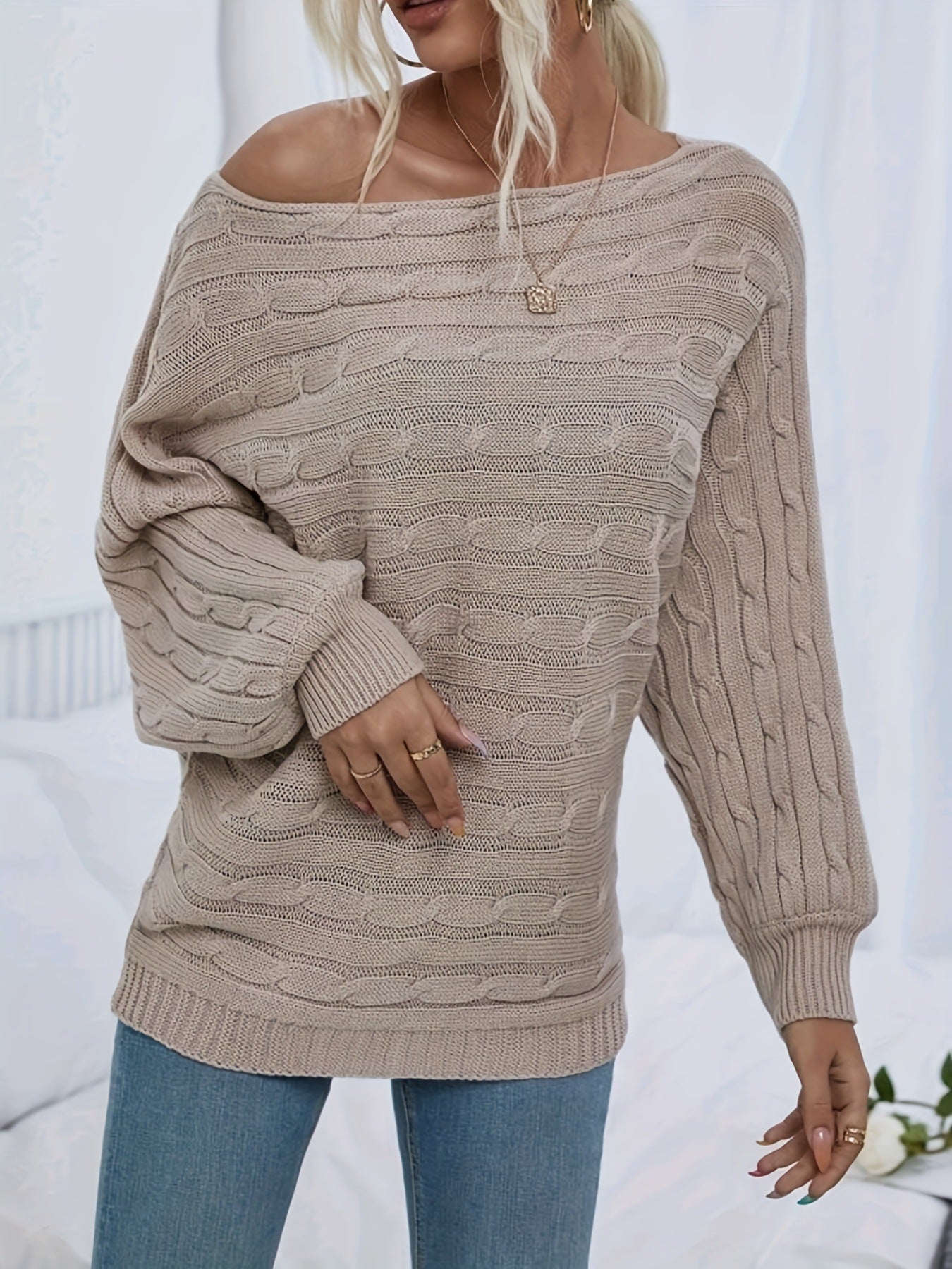 Solid Color Off-Neck Pullover