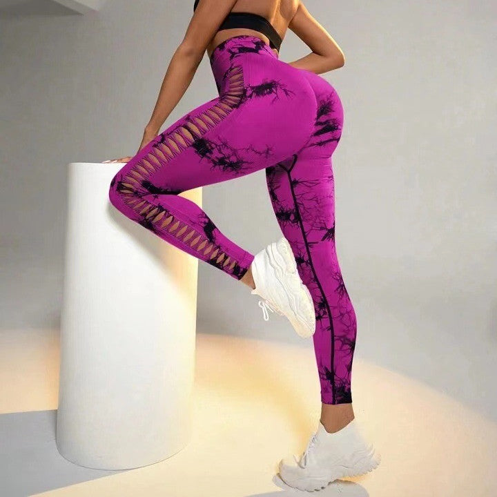 Hollow Tie Dye Printed Yoga Pants