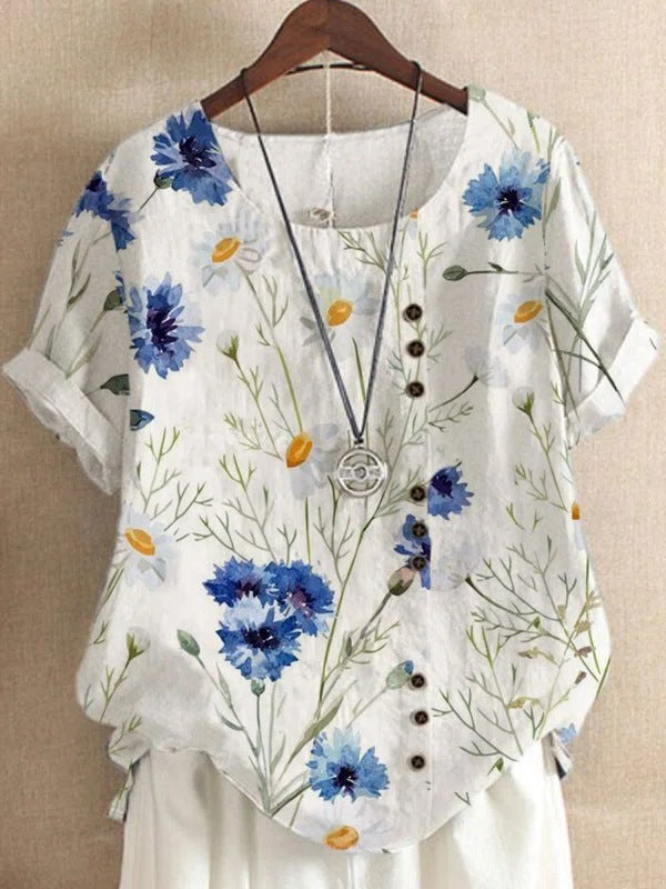 Retro Nature Printed Loose Casual Top