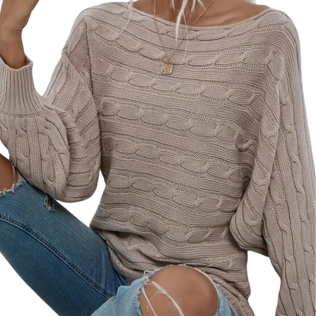 Solid Color Off-Neck Pullover