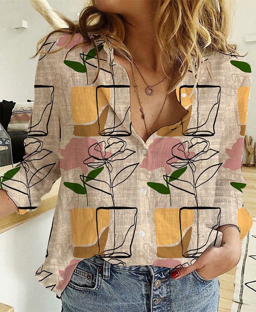 Digital Printing Lapel Long Sleeve Shirt