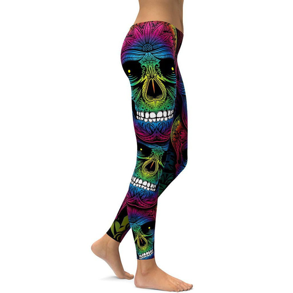 Plus Size Rainbow Skull Workout Leggings