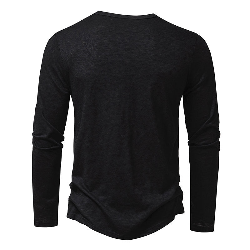 Long Sleeve Fashion Button Henry Collar T-Shirt