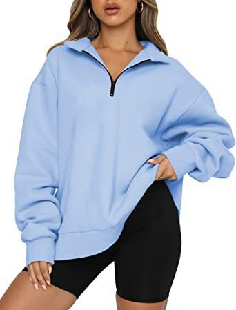 Zip Turndown Collar Loose Casual Hoodie