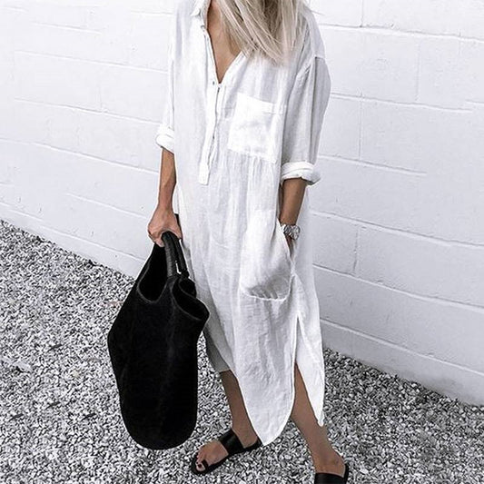 Elegant Solid Color Long Shirt Dress