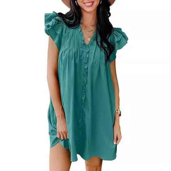 V-neck Flounce Short Sleeve Dress