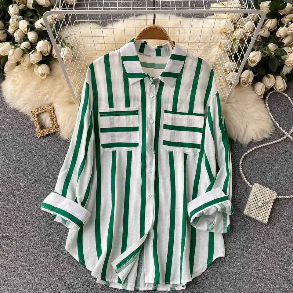 Mid-length Vertical Stripes Multi-colour Shirt