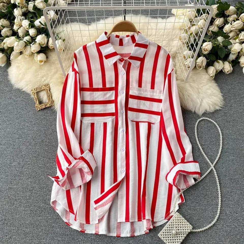 Mid-length Vertical Stripes Multi-colour Shirt