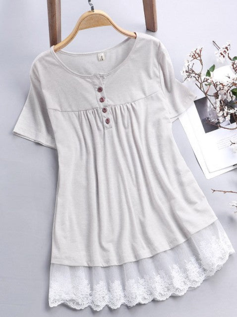 Lace Hem Short Sleeve T-Shirt