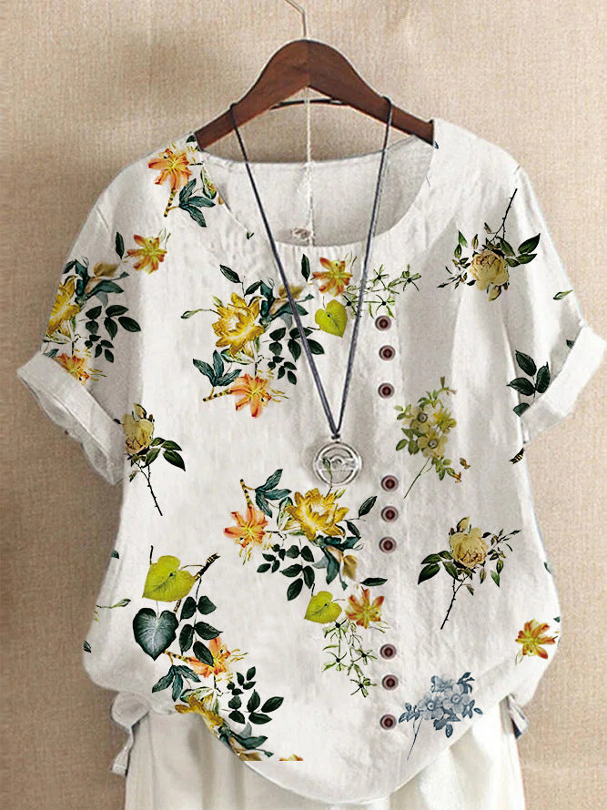 Retro Nature Printed Loose Casual Top