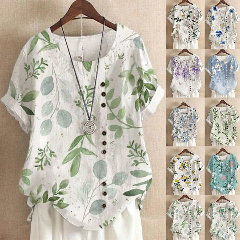 Retro Nature Printed Loose Casual Top