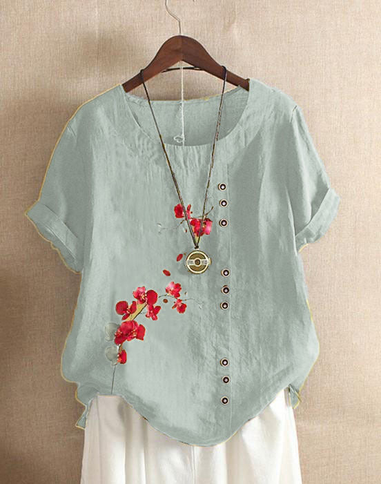 Retro Nature Printed Loose Casual Top