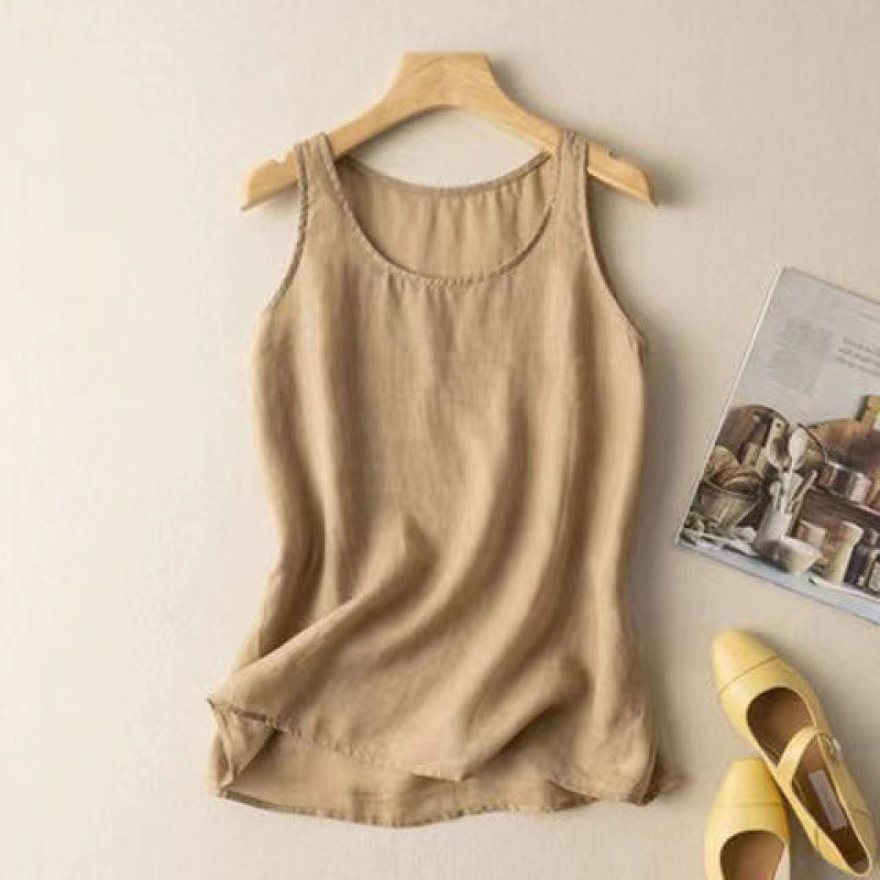 Retro Loose Solid Color Cotton Linen Vest