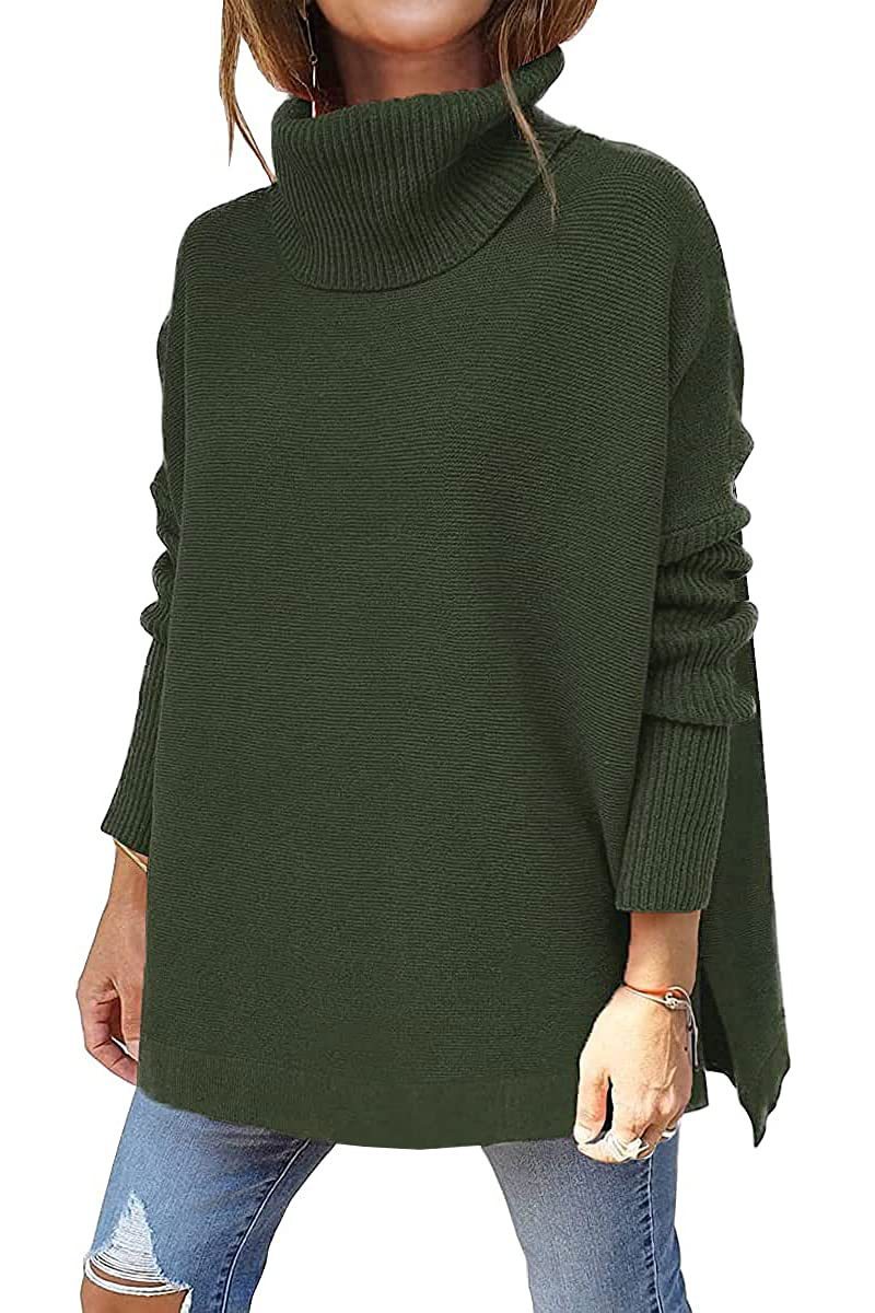 Turtleneck Mid Length Batwing Sleeve Sweater