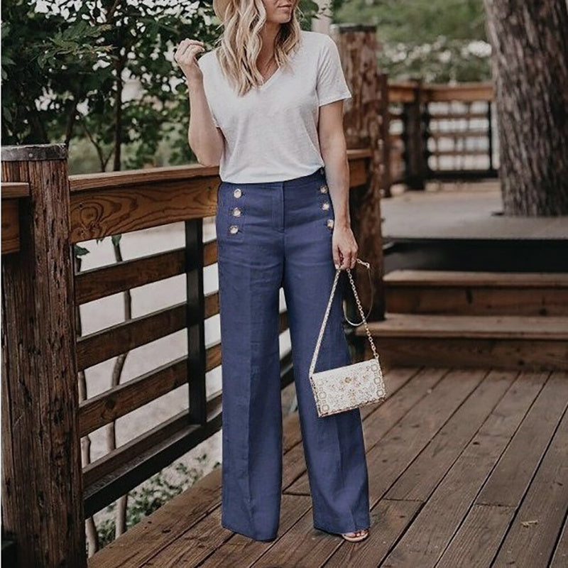 Button Wide-leg Pants