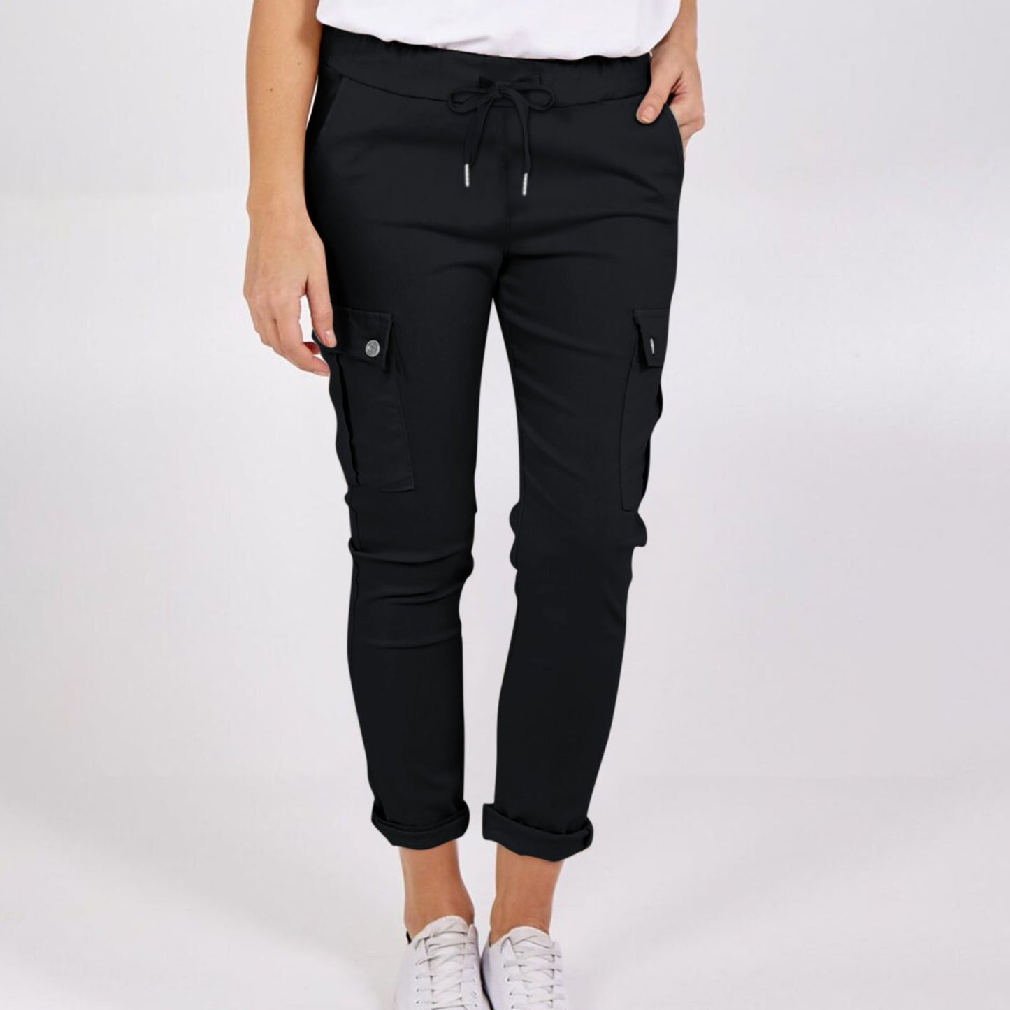 Solid Color Drawstring Waist Pencil Trousers