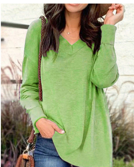 V-neck Full-sleeved Loose Blouse