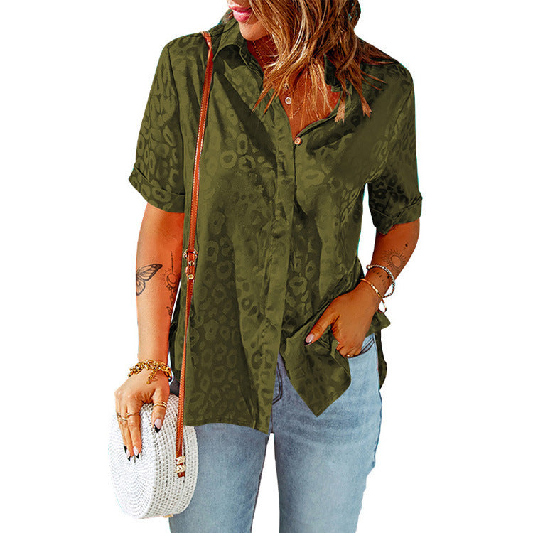 Lapel Single Breasted Loose Short Sleeve Shirt