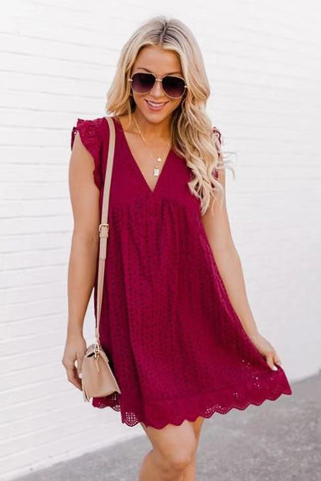 Sleeveless Jacquard Cutout V-Neck Dress