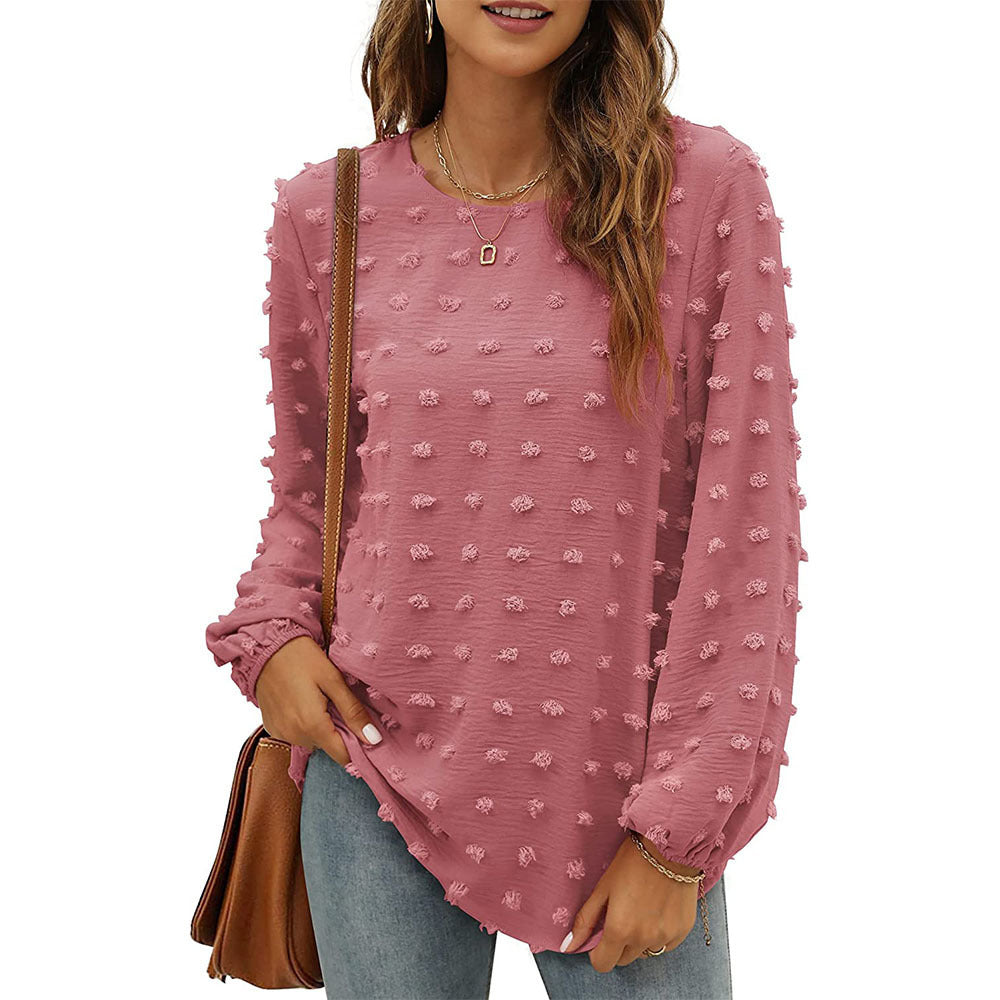 Jacquard Long-sleeved Round Neck Casual Top