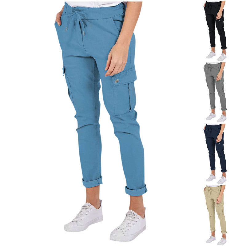 Solid Color Drawstring Waist Pencil Trousers