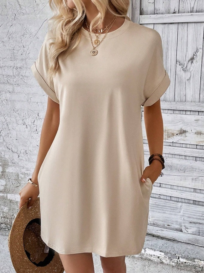 Loose Short Sleeve Dress with Pockets