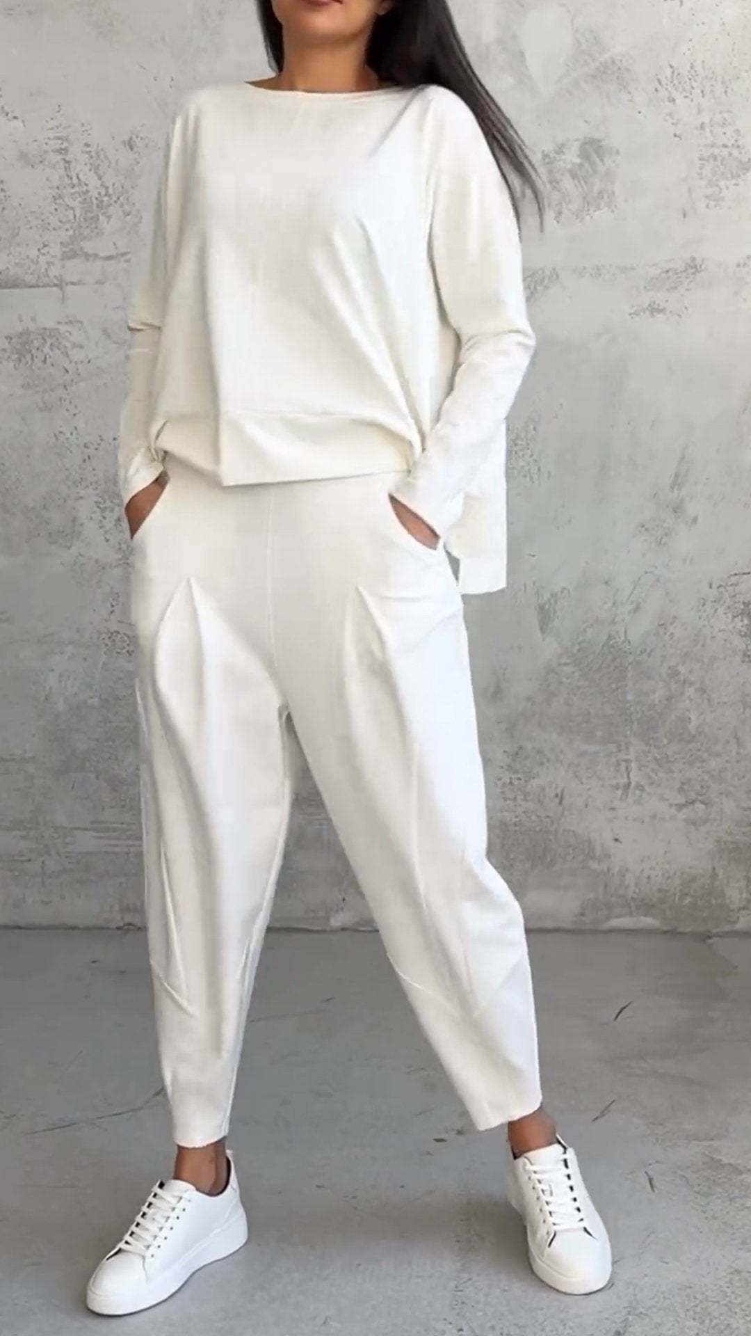 Irregular Design Long-sleeved Top & Harem Pants Suit