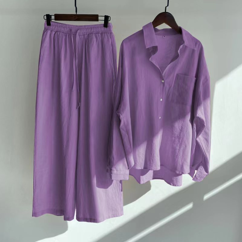 Plus Size Retro Shirt & High Waist Loose Trousers