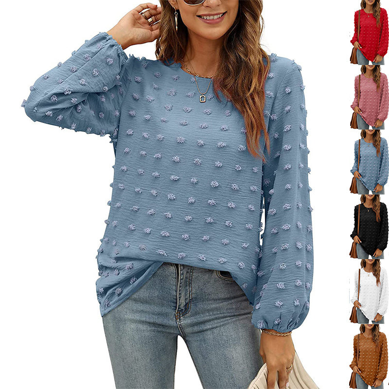 Jacquard Long-sleeved Round Neck Casual Top