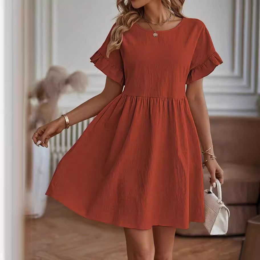 Elegant Round Neck Loose Cotton & Linen Dress