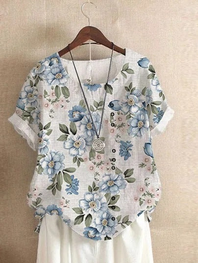 Retro Nature Printed Loose Casual Top